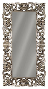Lucia Antique Silver Floor Mirror close-up of scroll design and finish
