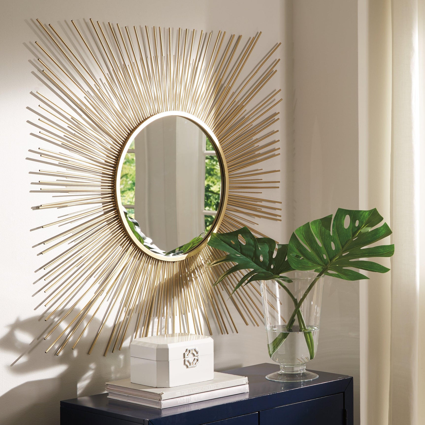 Elspeth Gold Finish Accent Mirror close-up of sunburst frame