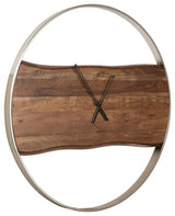 Panchali wall clock angled side view showing faux live-edge design