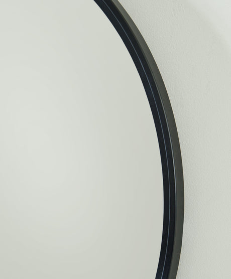 Close-up of Brocky Black Accent Mirror frame and beveled glass