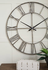 Detail showing antiqued silver finish on Paquita Wall Clock