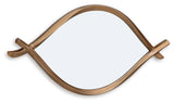 Oval Bartner mirror hung vertically with antique gold finish