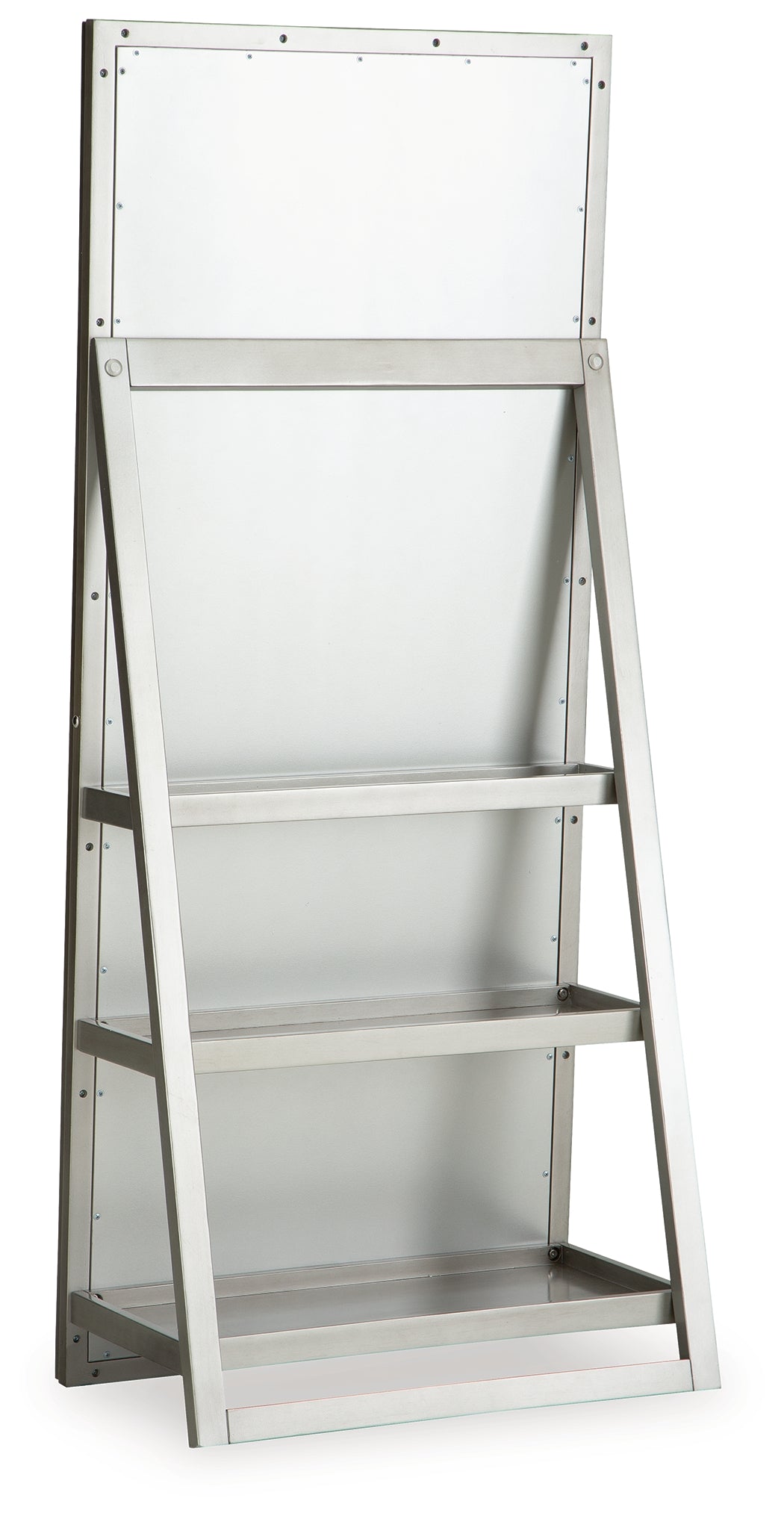 Evesen Champagne mirror back showing three storage shelves