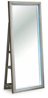 Evesen Champagne mirror with LED lighting on showing blue light accent