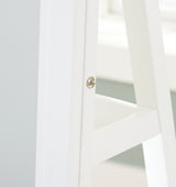 Side view of Evesen white floor-standing mirror with storage