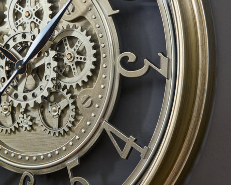 Gilover wall clock close-up of moving gears