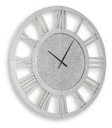 Back view of Reinport round mirror wall clock with hanging bracket