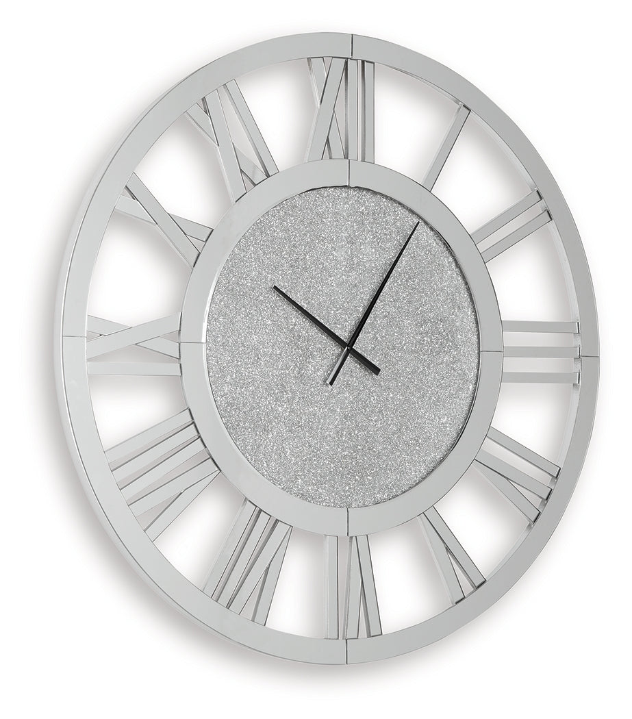 Back view of Reinport round mirror wall clock with hanging bracket