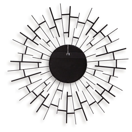 Back view of Garrenworth black accent mirror showing hanging bracket