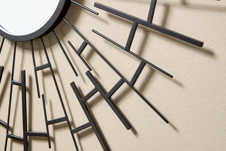 Detail of Garrenworth mirror black metal sunburst frame