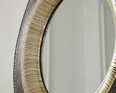 Close-up detail of Dallmen accent mirror metal finish