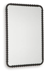Close-up of ribbed black metal frame of Judlow mirror