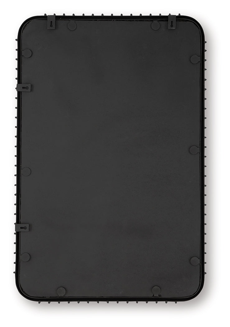 Back view of Judlow black accent mirror showing keyhole bracket
