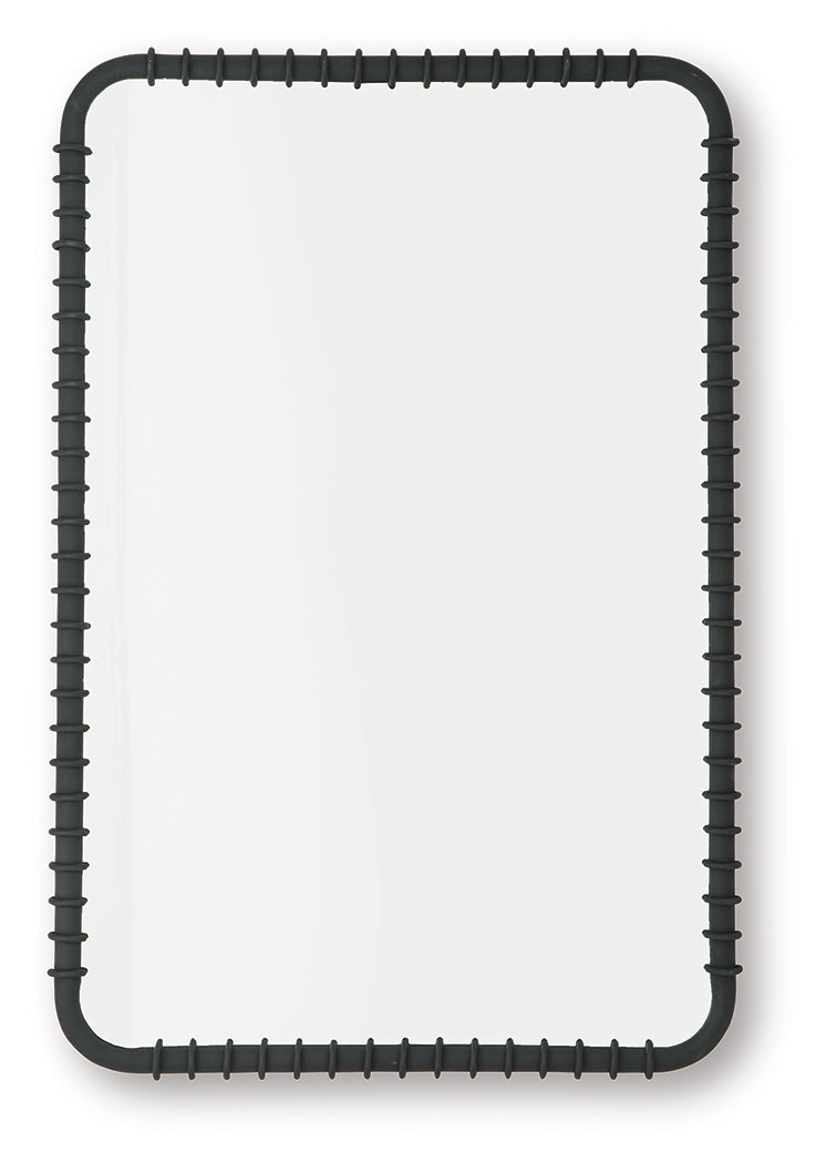 Judlow accent mirror side angle showing ribbed black frame