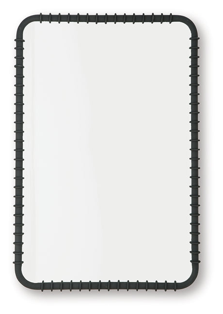 Judlow accent mirror side angle showing ribbed black frame