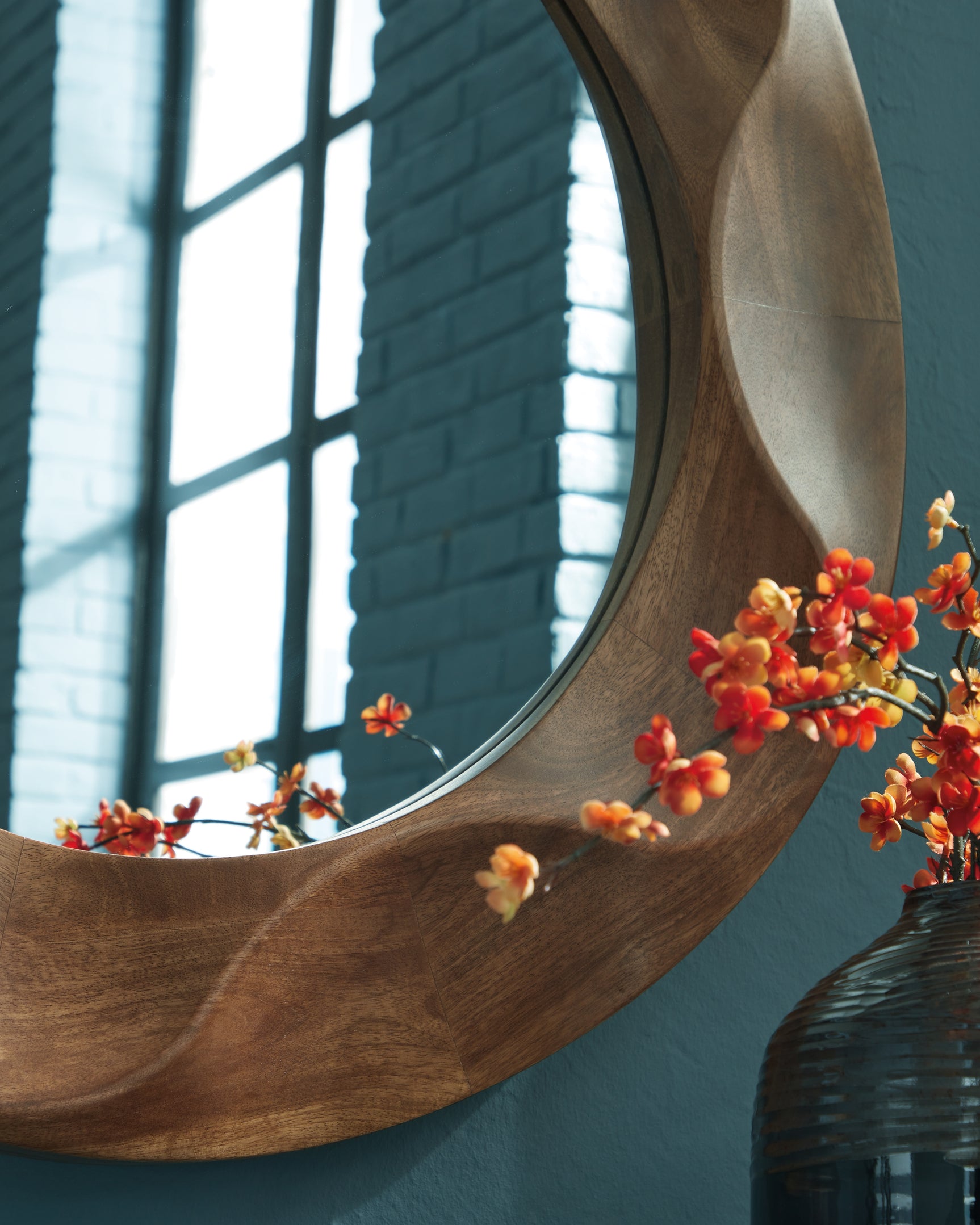 Close-up of Aajon Brown Wood Frame Wave Design