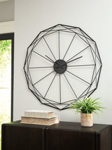 Close-up angled view of Arkthorne black metal wall clock design