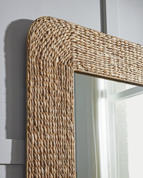 Close-up of Norigan Floor Mirror sea grass woven texture