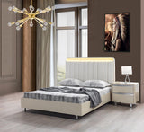 side view of Hailey Cream High Gloss Lacquer 4-Piece Queen Bedroom Set bed