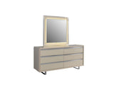 bedroom view of Hailey Cream High Gloss Lacquer 4-Piece Queen Bedroom Set bed