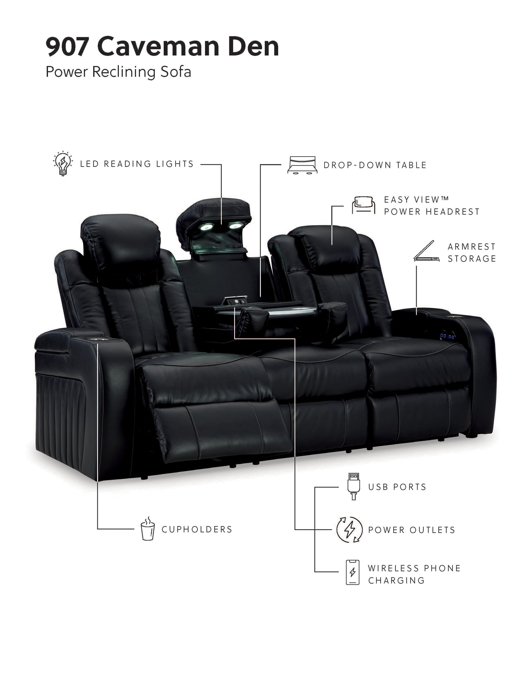 Caveman Midnight Den Sofa, Loveseat and Recliner