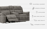 Next-Gen Durapella Slate Microfiber Power Reclining Loveseat with Console, adjustable headrest detail