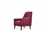 Alto Dark Pink Upholstered Armchair angled view highlighting walnut finish