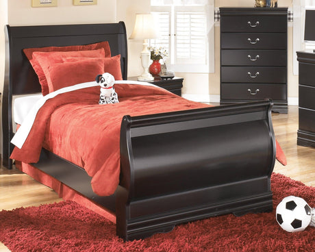 Huey Vineyard Black Twin Sleigh Bed angled view