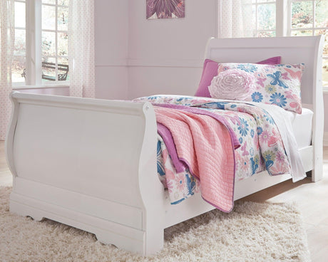 Anarasia White Twin Sleigh Bed front view