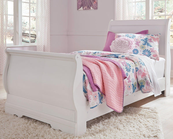 Anarasia White Twin Sleigh Bed front view