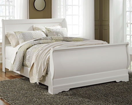 Anarasia White Queen Sleigh Bed angled front view
