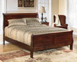 Alisdair Dark Brown King Sleigh Bed headboard detail with wrought-iron scroll work
