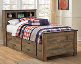 Top angle showing bookcase shelves of Trinell Twin Bed