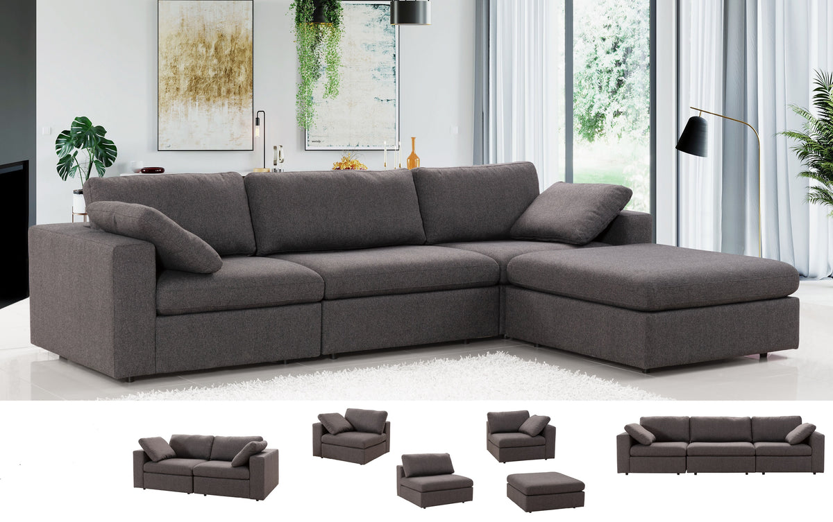 Penelope Smoke Armless Chair by Nova, side angle
