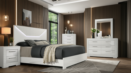 Ivette White High Gloss Bedroom Set with LED Headboard from Decor Furniture