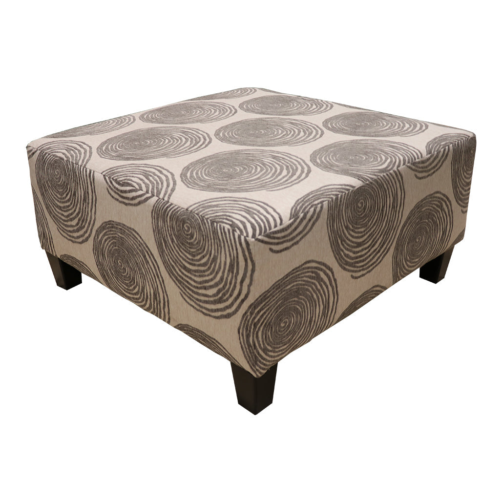 Selena Mercury Ottoman in smoke swirl fabric, side angle