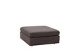 Penelope Smoke velvet ottoman front angle with dark wooden legs