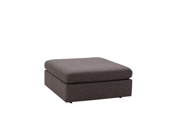 Penelope Smoke velvet ottoman front angle with dark wooden legs