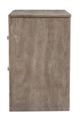Open drawer view of Culverbach Gray Nightstand showing linen lining