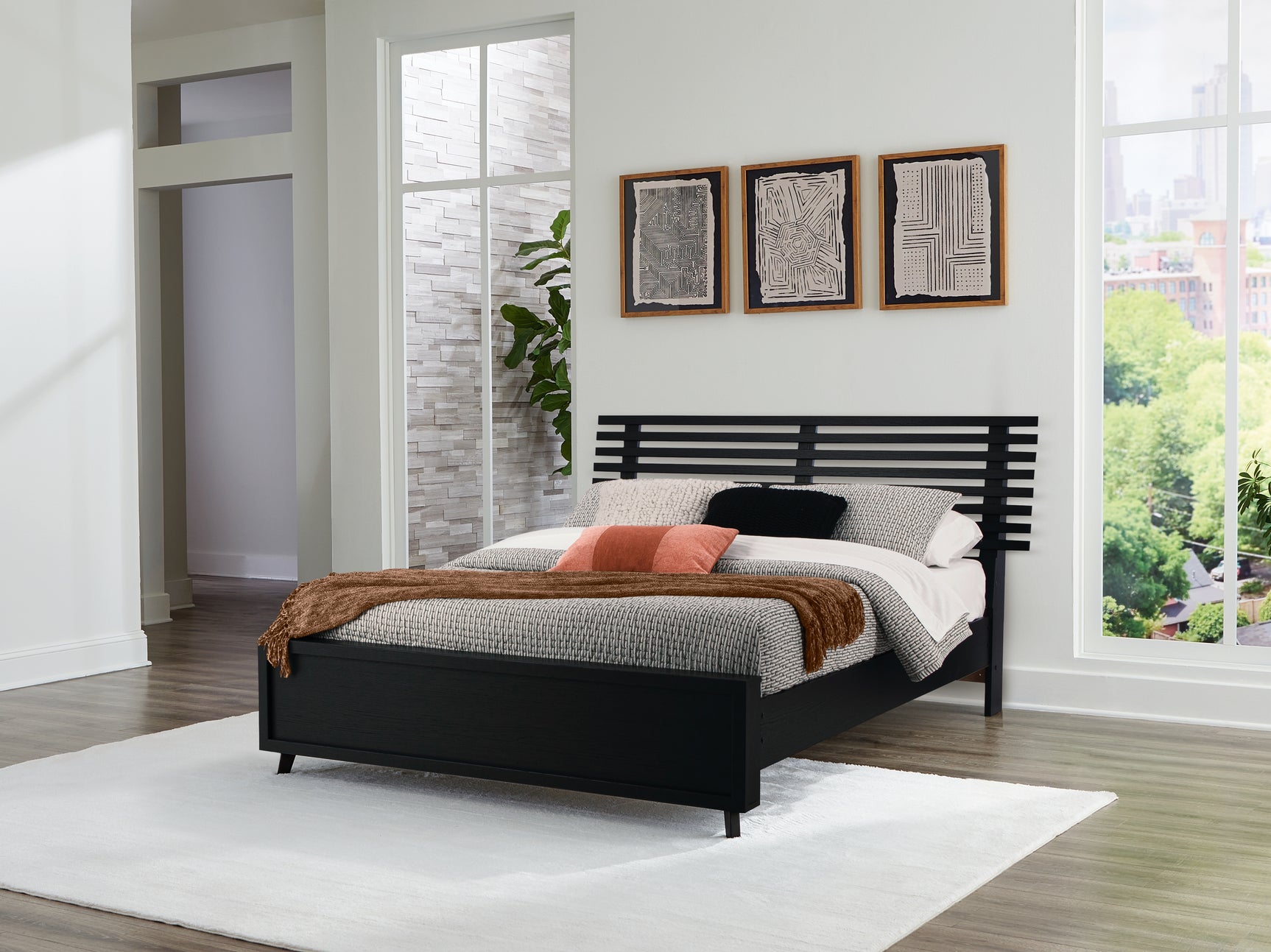 Danziar Matte Black Full Slat Panel Bed front view