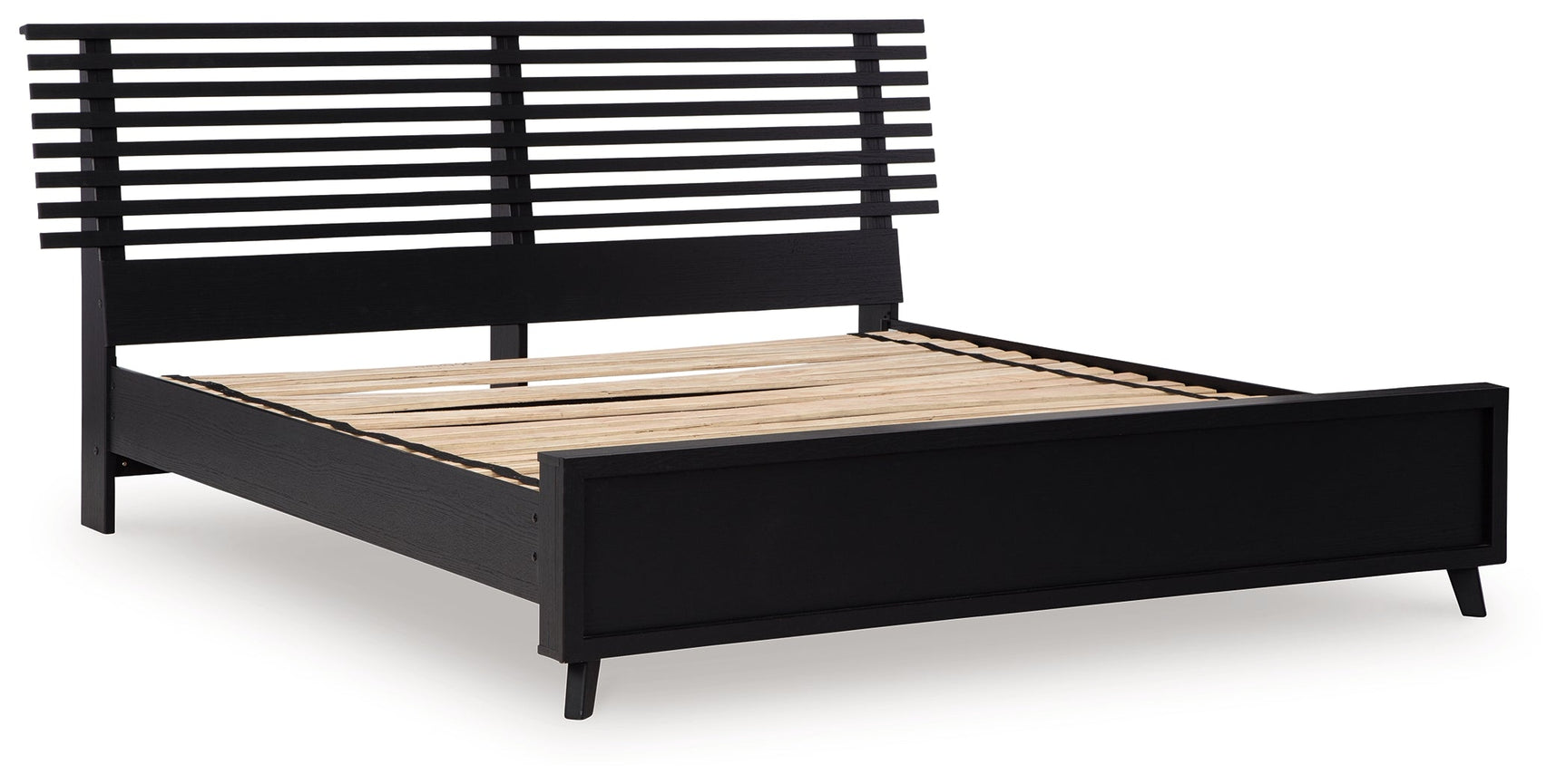 Danziar Black Queen Slat Panel Bed close-up of headboard slat design