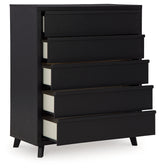 Danziar black wide chest of drawers drawers open angle