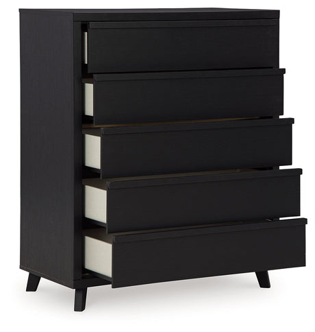 Danziar black wide chest of drawers drawers open angle