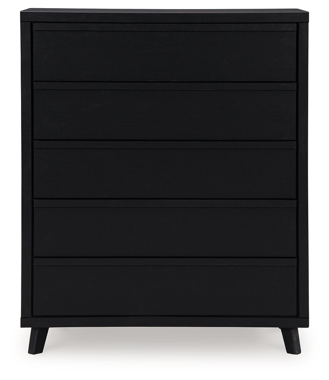 Danziar black wide chest of drawers head on view