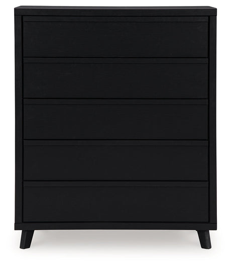 Danziar black wide chest of drawers head on view