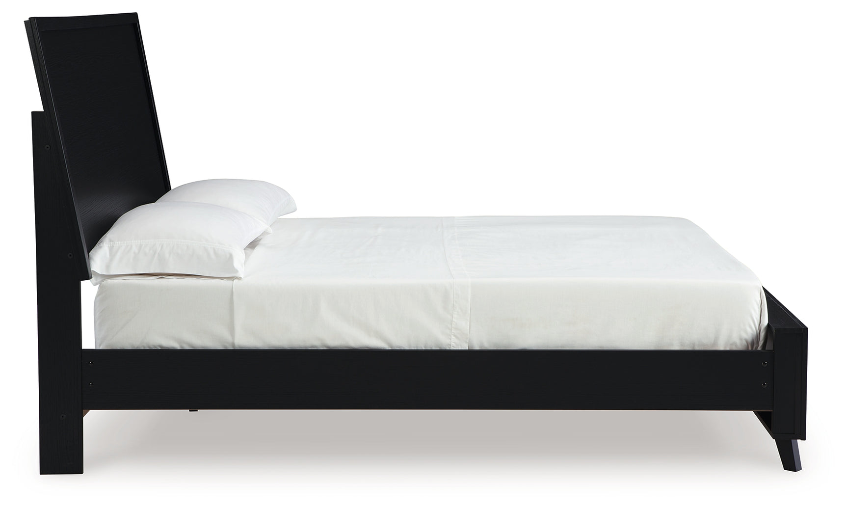 Danziar Black Full Panel Bed side angle with flooring