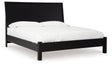 Danziar black queen panel bed angled view showing headboard and frame