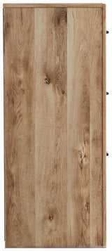 Side view of Hyanna Tan Dresser highlighting depth and design