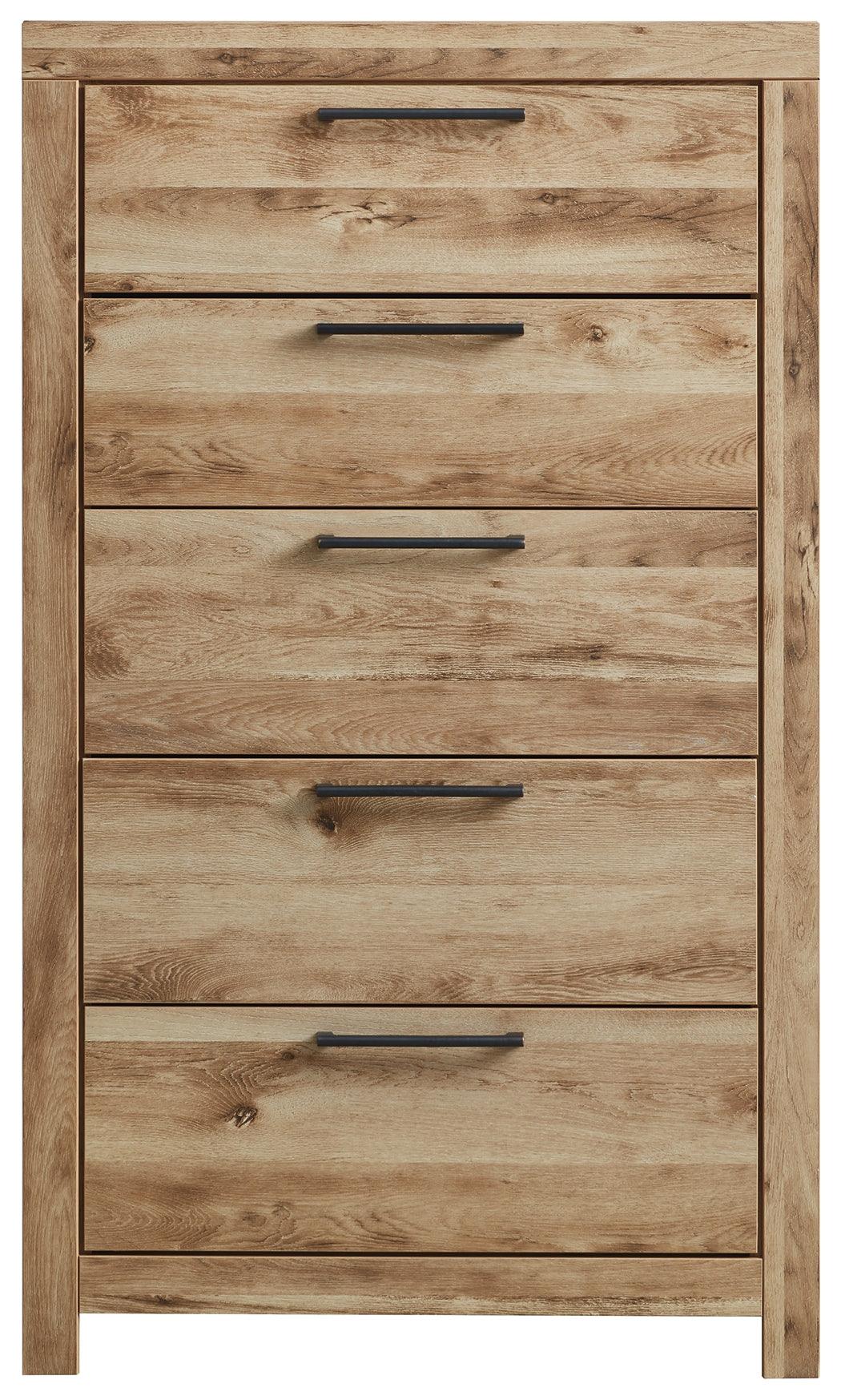 Hyanna Chest of Drawers front view highlighting antiqued gunmetal handles