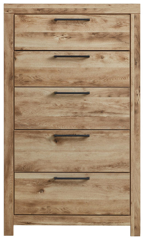 Hyanna Chest of Drawers front view highlighting antiqued gunmetal handles